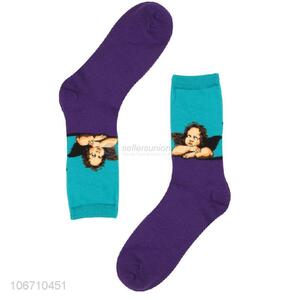 Good Quality Angle Design Men Mid-Calf Length Sock Breathable Cotton Socks