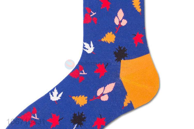 New Fashion Leaf Design Men Cotton Socks Comfortable Mid-Calf Length Sock