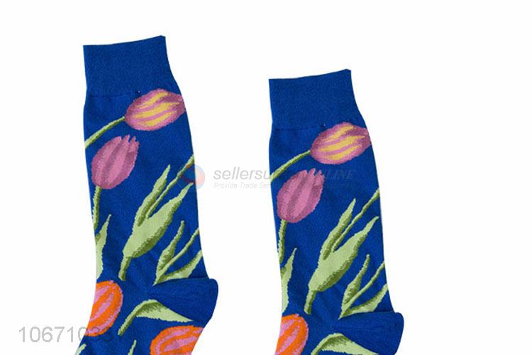Most Popular Flowers Pattern Cotton Mid-Calf Length Sock Best Men Socks
