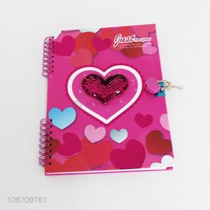 Promotional fashion heart printed notebook with lock and key
