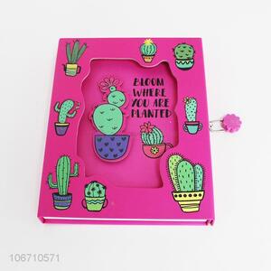 Excellent quality cactus printed notebook with lock and key