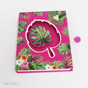 Fresh design green leaf printed notebook with lock and key