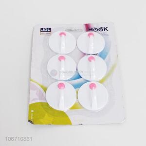 Promotional heavy duty 6pcs round plastic sticky hooks