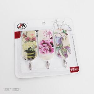 New design flower printed sticky hooks wall hooks