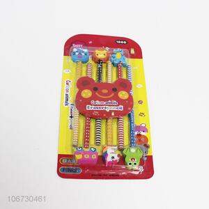 China manufacturer 6pc cartoon eraser wooden pencils