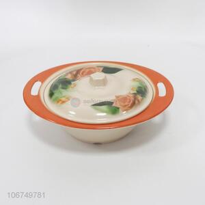 Promotional delicate flower printed melamine soup bowl with lid