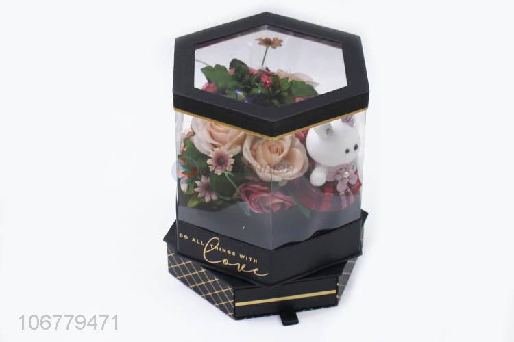 Excellent quality flower decoration hexagonal rotating gift box