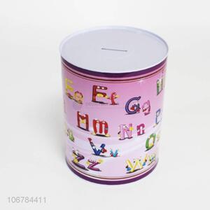Wholesale colorful letters printed cylinder tinplate money box for kids