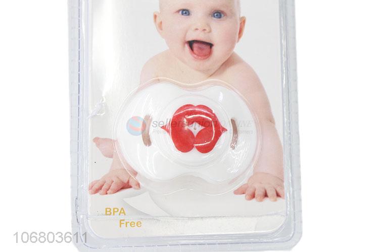 China manufacturer red lip printed silicone baby nipples teething pacifier