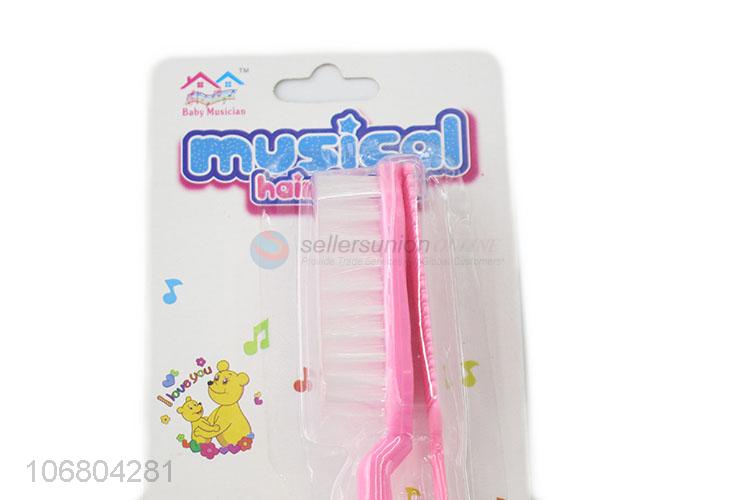 Customized cheap cartoon baby hair comb hair brush with rattle