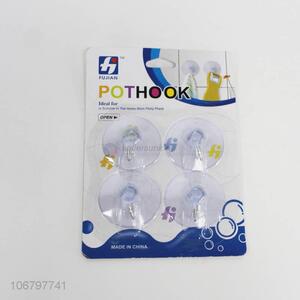 High quality 4pcs transparent plastic hook with suction cup