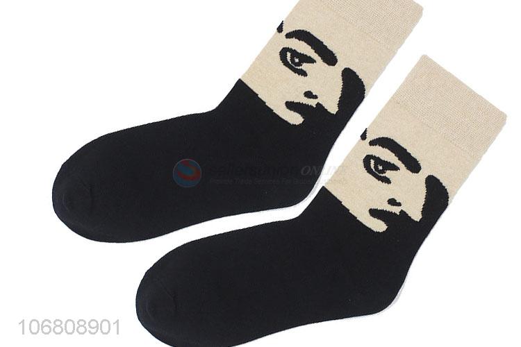 Good quality winter warm knitted jacquard face pattern cotton socks