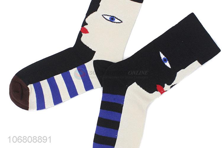 Wholesale fashion knitted jacquard women face pattern cotton socks for winter
