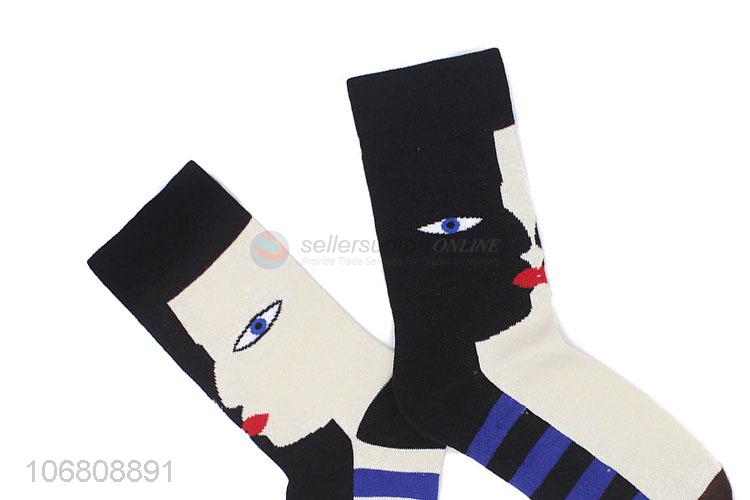 Wholesale fashion knitted jacquard women face pattern cotton socks for winter