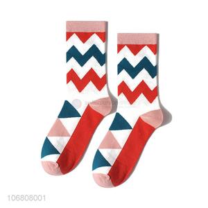 Promotional cheap trendy jacquard mid-calf length sock for women
