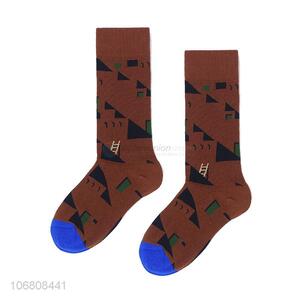 Good quality knitted jacquard geometric pattern cotton socks for winter