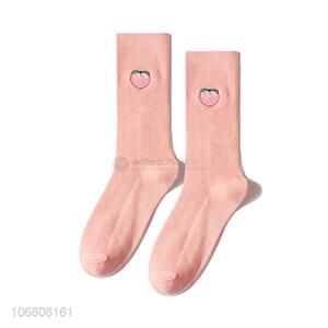 Factory price trendy embroidered mid-calf length sock for women