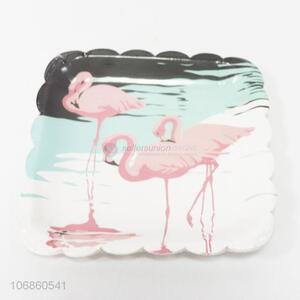 Premium quality square flamingo pattern disposable paper plate