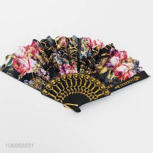 Wholesale luxury flower printed folding hand fan
