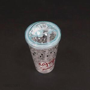 Hot selling summer fashion keep cold plastic ice cup with soft straw