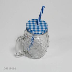 Best Quality Transparent Glass Cup With Straw and Handle