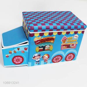 Premium products cartoon bus shaped nonwoven storage stool for kids