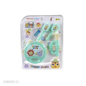 High Sales Lovely Plastic Cartoon Baby Trumpet Hand Drum Rattle Toy Set