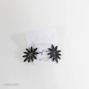 High quality fashion black rhinestones flower shape alloy earrinngs