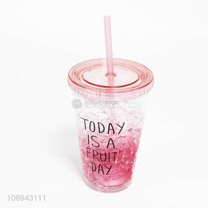 Best selling fashion double wall plastic cooling gel cup with straw
