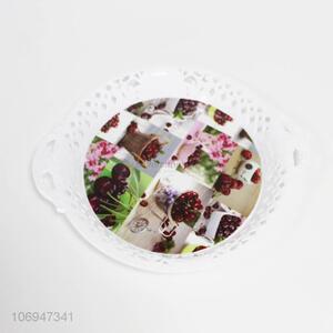 New product fruit pattern round plastic serving trays with handle