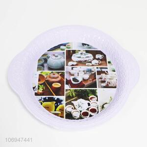 Custom printed round plastic serving trays with handle