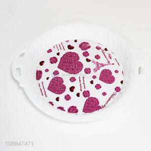Custom heart pattern round plastic serving trays with handle