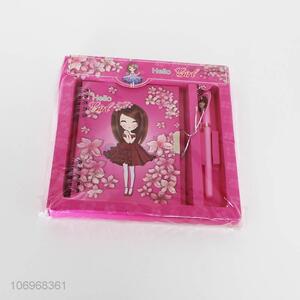 New products exquisite cartoon girl notebook with pen gift set