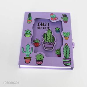 Good sale stationery cartoon catcus printed notebook with lock