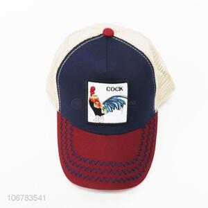 New Mesh Back Baseball Cap Fashion Cock Design Embroidery Sun Hat