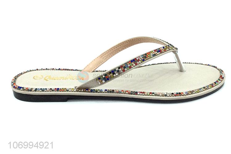 Promotional colorful rhinestones women thong slippers flip flops