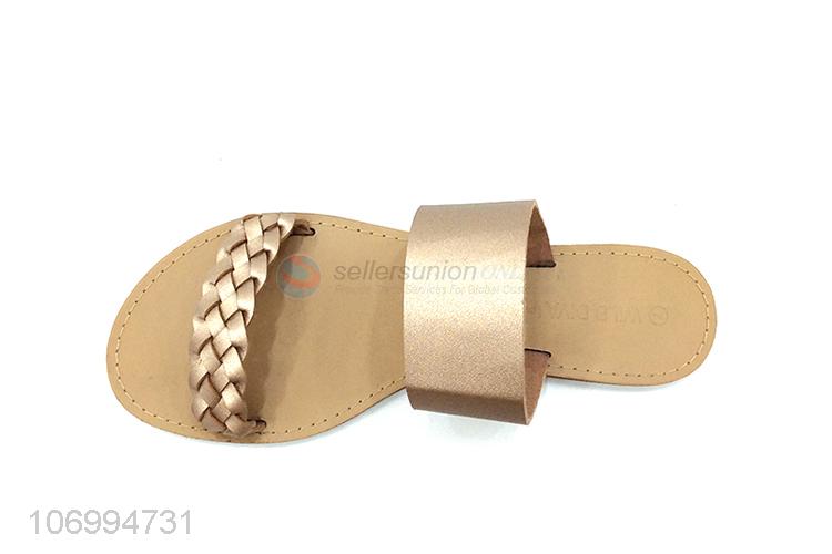 Hot selling women classic outdoor golden pu leather slippers