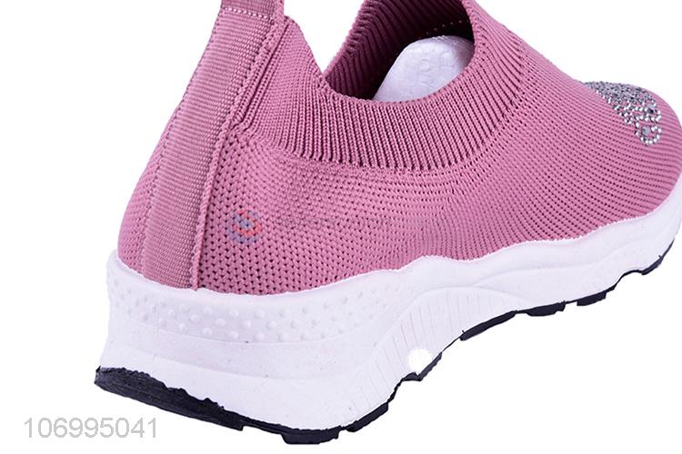 Bottom price summer hot drilling knitted mesh slip-on women shoes