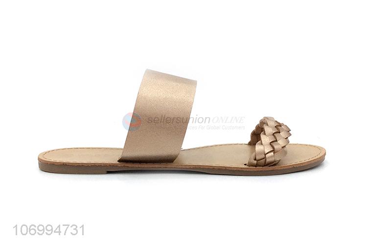 Hot selling women classic outdoor golden pu leather slippers