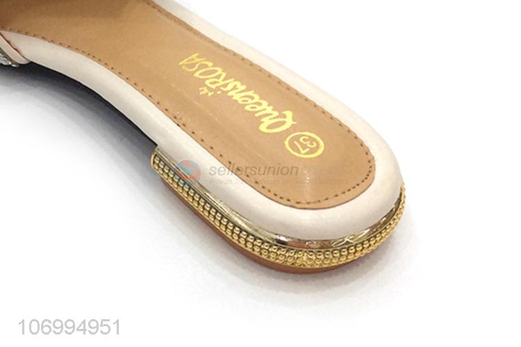 High sales fashion clear rhinestones pu leather ladies slippers