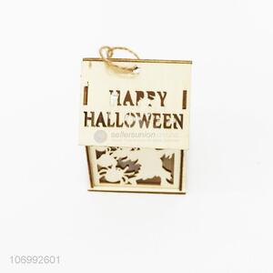 Wholesale Halloween ornaments hanging led light up wooden house lamp