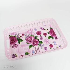 Recen style fashion rose printed plastic food serving tray