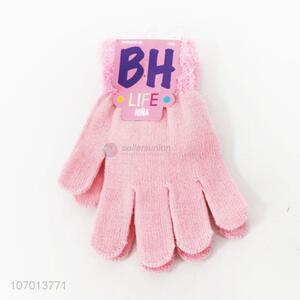 Competitive price pink acrylic knitted gloves women winter gloves
