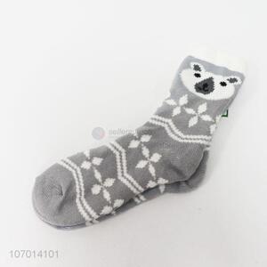 Wholesale hot sale cartoon jacquard knitting plush socks for women