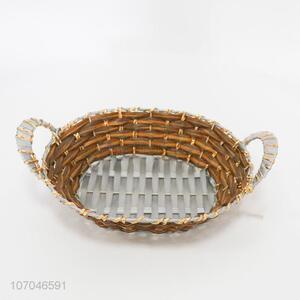 Premium quality plastic rattan basket fruit storage basket with handles