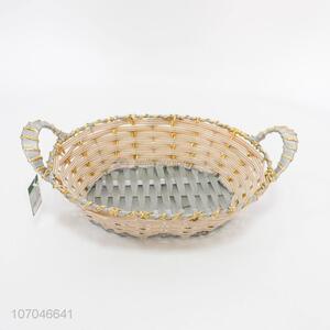 Competitve price plastic rattan basket bread storage basket with handles