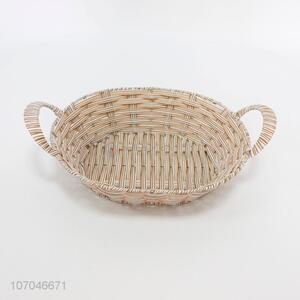 Wholesale durable plastic rattan basket fruit storage basket with handles