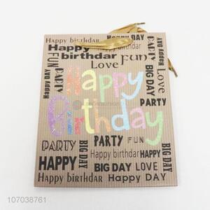 Wholesale happy birthday party gift paper bag with ribbon handles