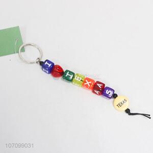 Low price colorful engraved bead key chain for texas souvenir