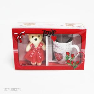 Hot sale <em>Valentine</em> gifts ceramic mug and toy bear set